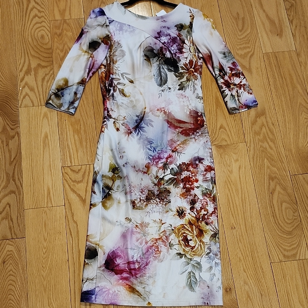 Zimmerman Style Floral Watercolor Print Women's Long Sleeve Midi Dress